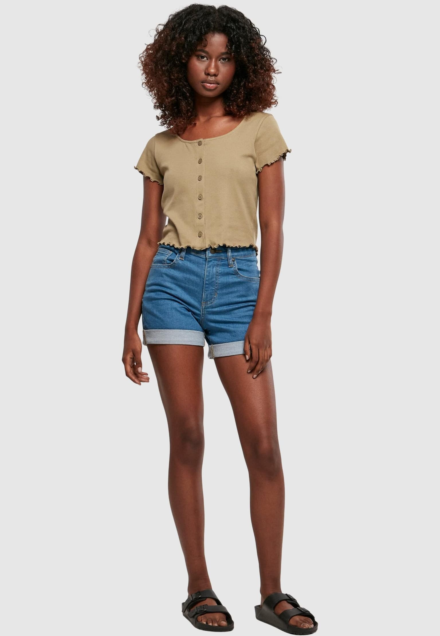 Urban Classics Ladies Cropped Button Up Rib Tee – Bild 4