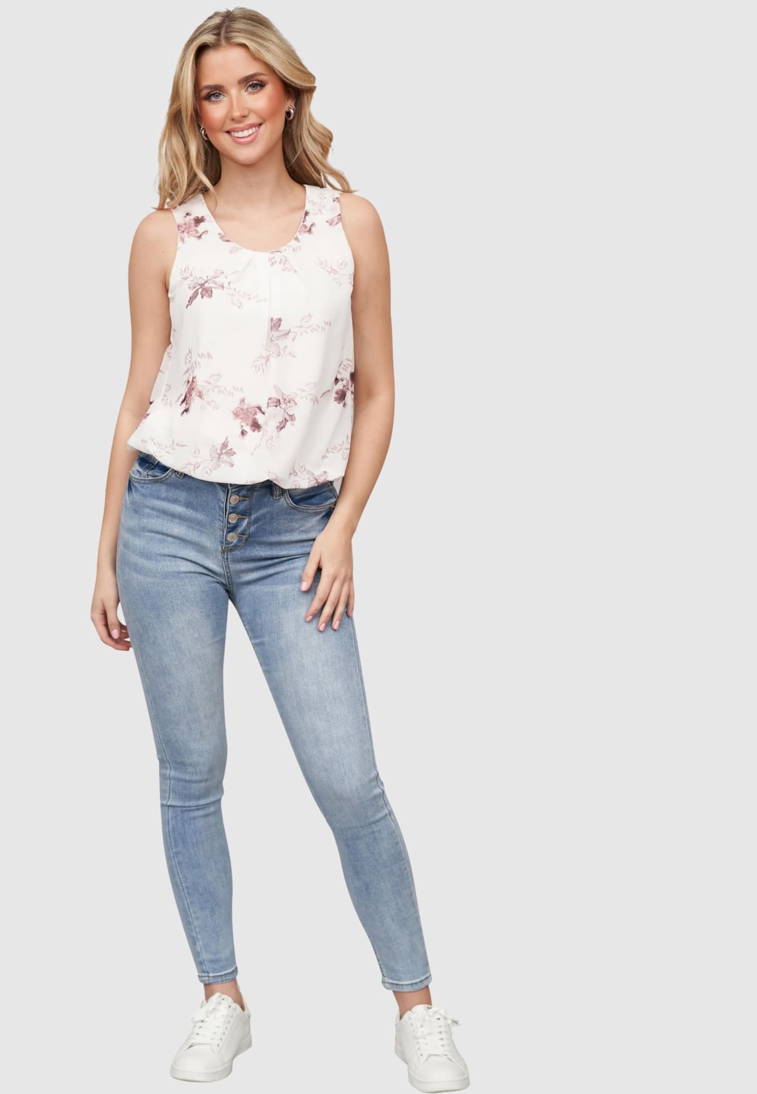 Cloud5ive Damen Chiffon Top mit Spitzenbesatz und Blumen Muster – Bild 3