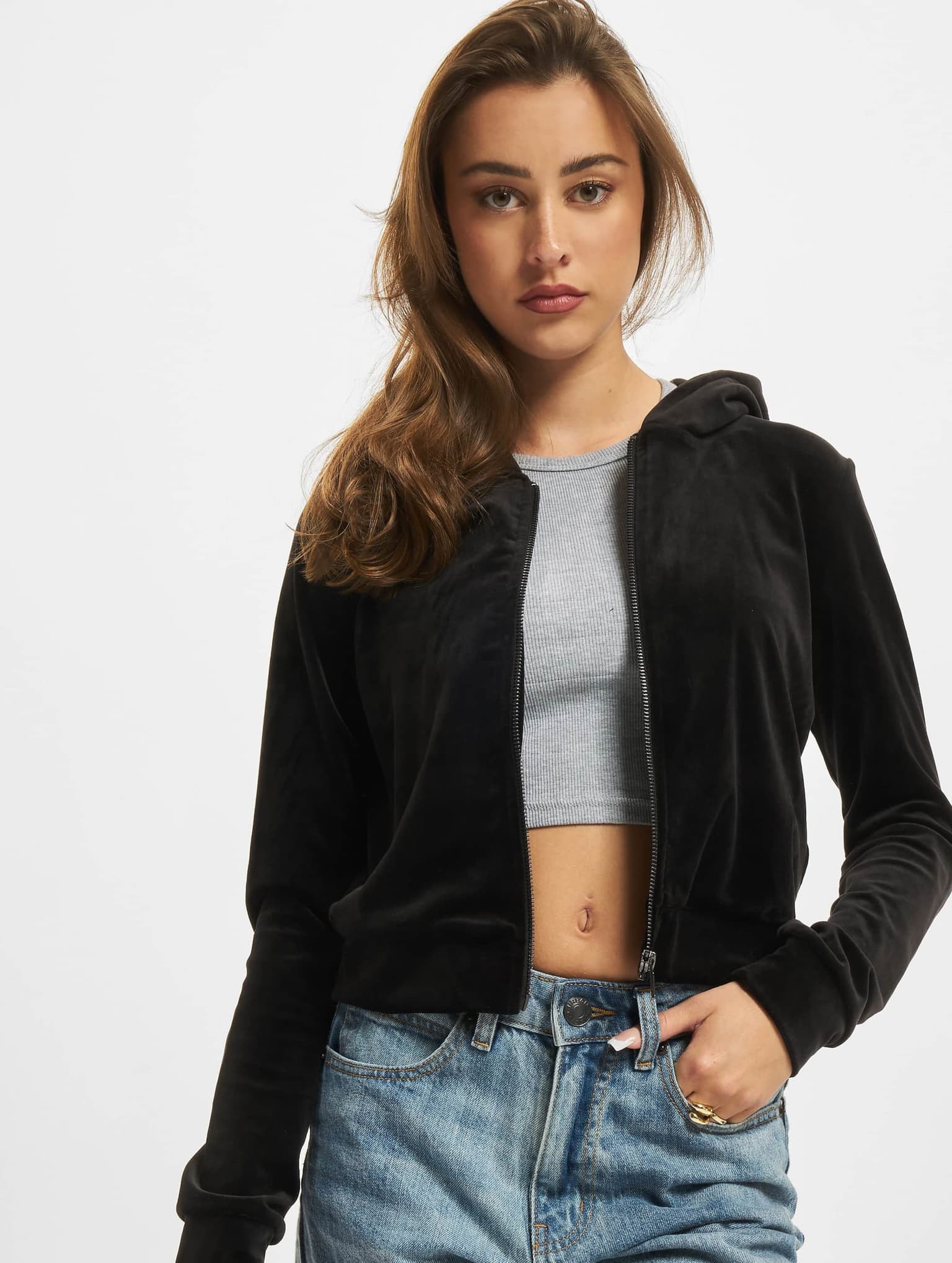 Urban Classics Ladies Short Velvet Zip Hoody