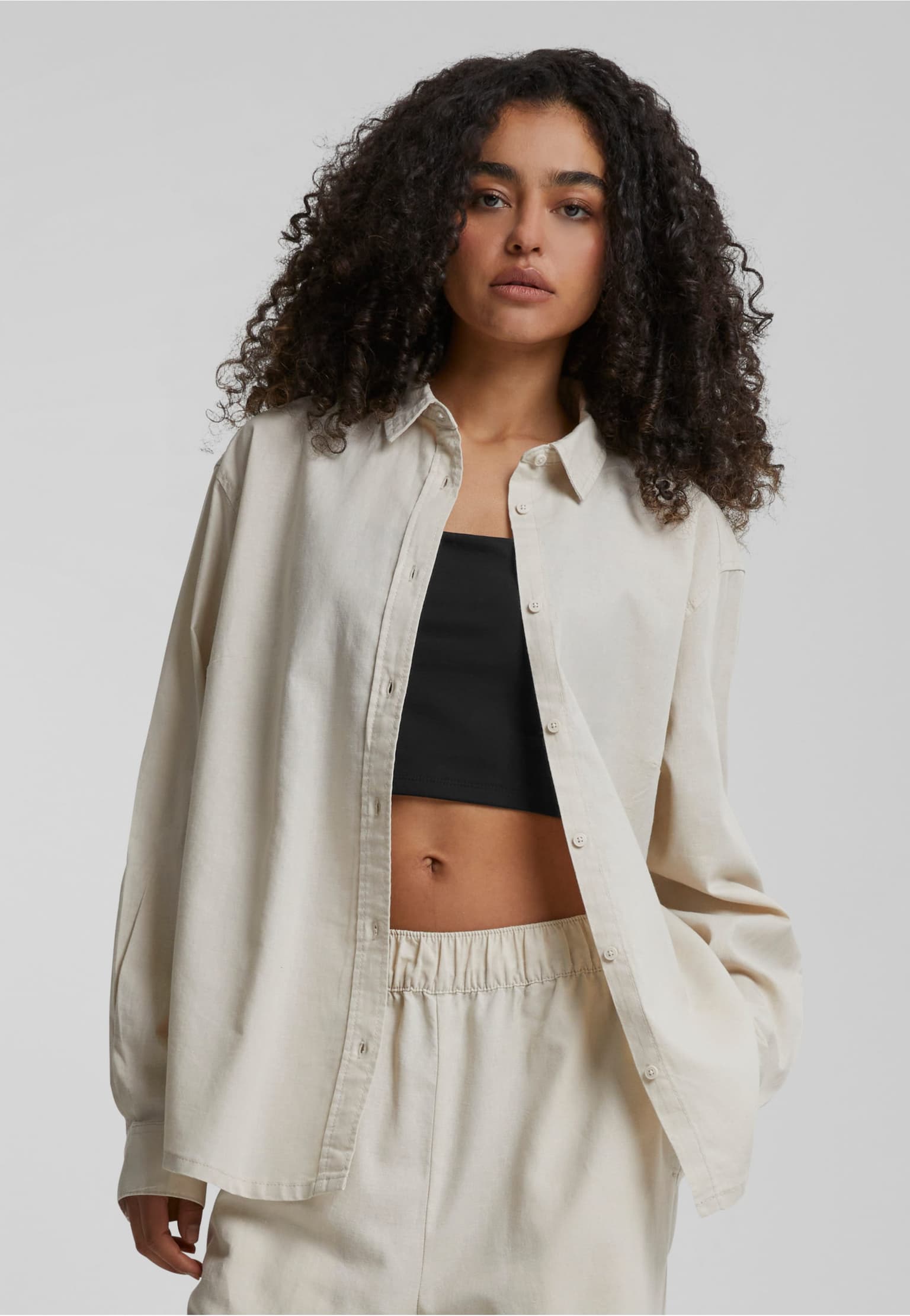 Urban Classics Ladies Linen Mixed Oversized Shirt