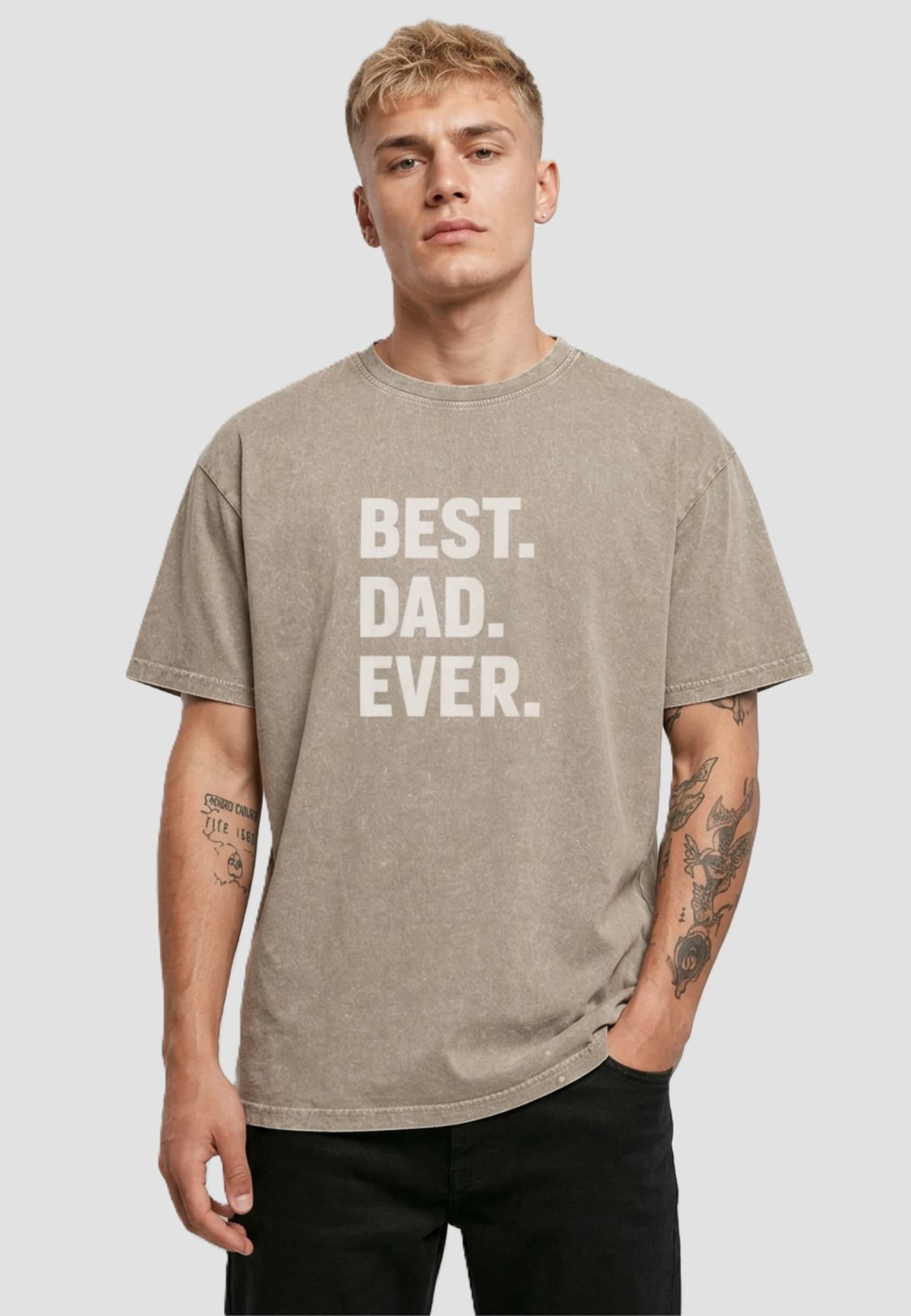 Merchcode POD Fathers Day - Best Dad Ever Acid Washed Heavy Oversized Tee