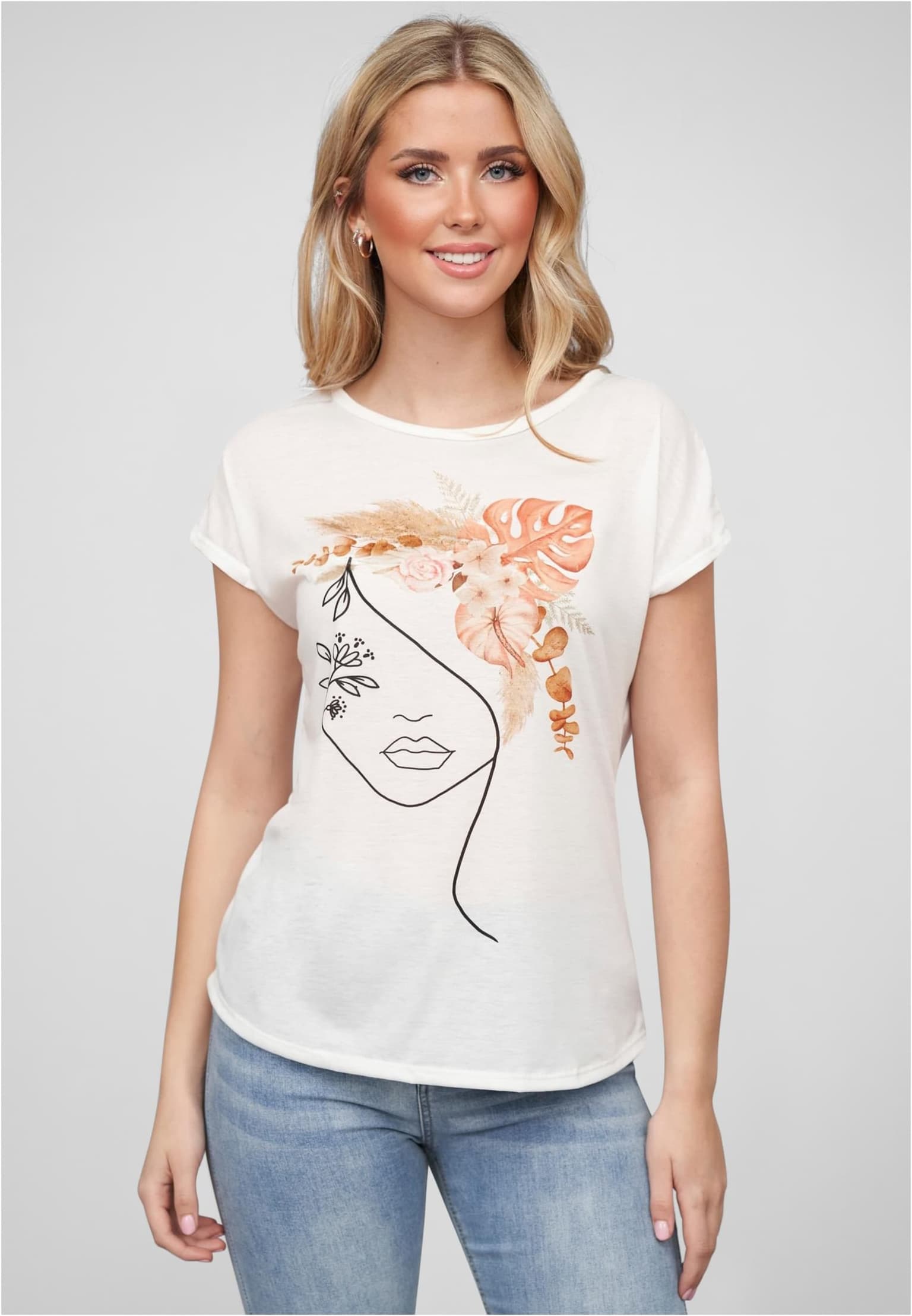 Cloud5ive Damen Viskose T-Shirt mit Floral Silhouette Face Print