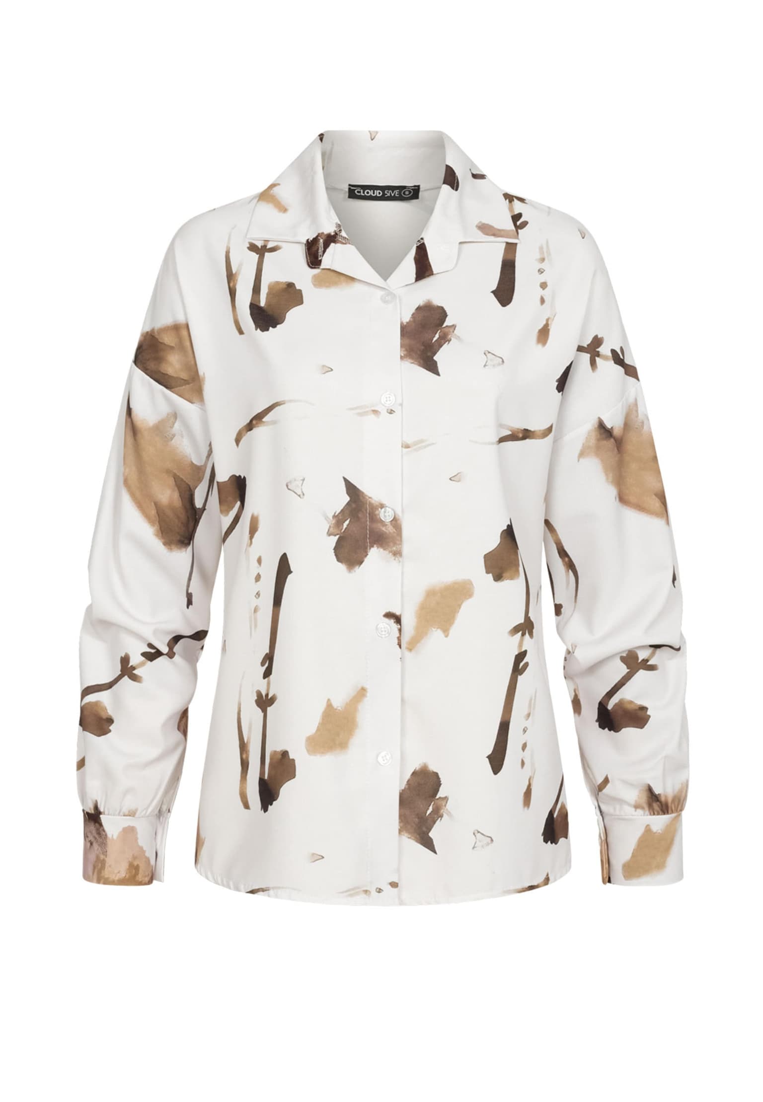 Cloud5ive Langarm Bluse mit Knopfleiste und All Over Abstrakt Print – Bild 4