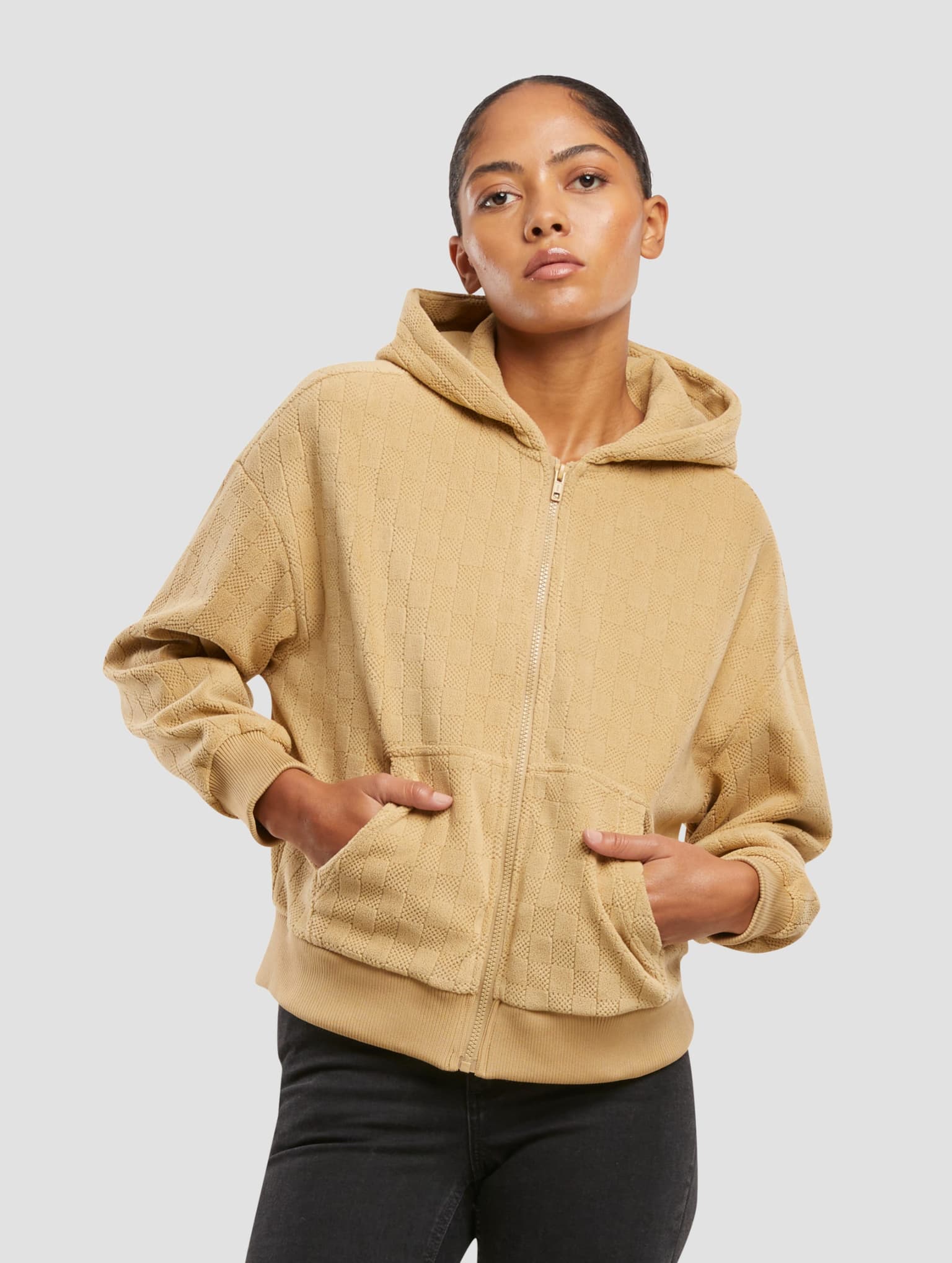 Urban Classics Ladies Jacquard Velvet Oversized Zip Hoodie