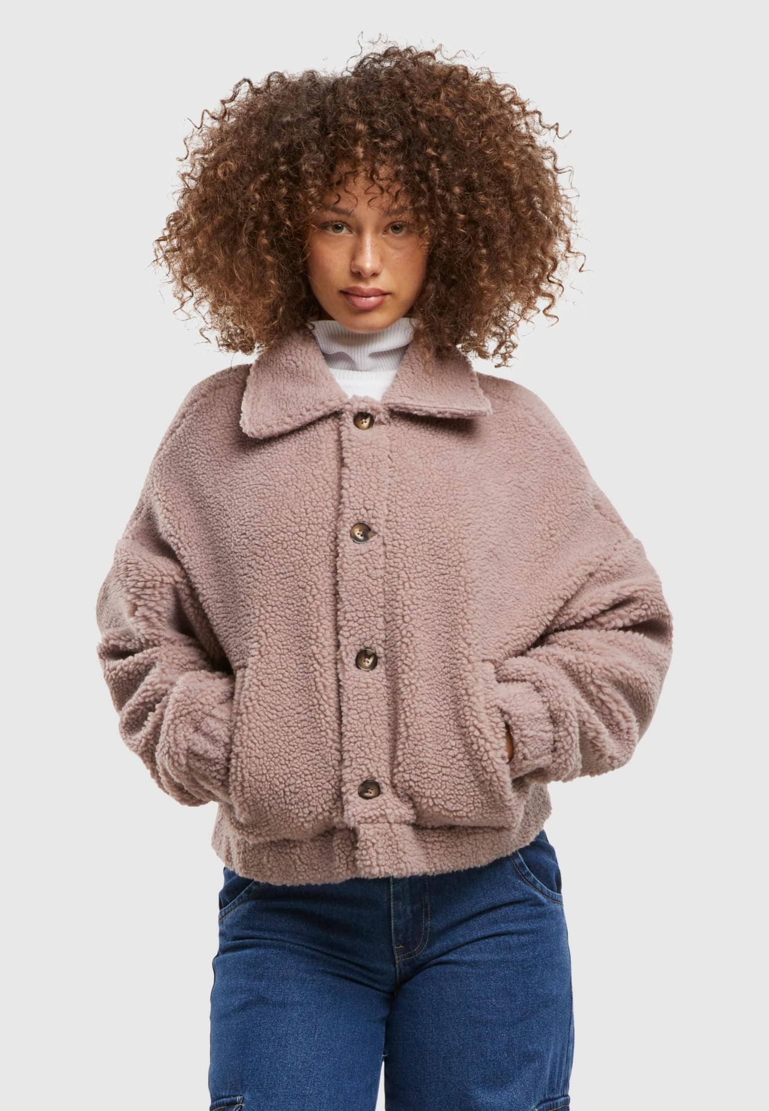 Urban Classics Ladies Short Sherpa Button Jacket
