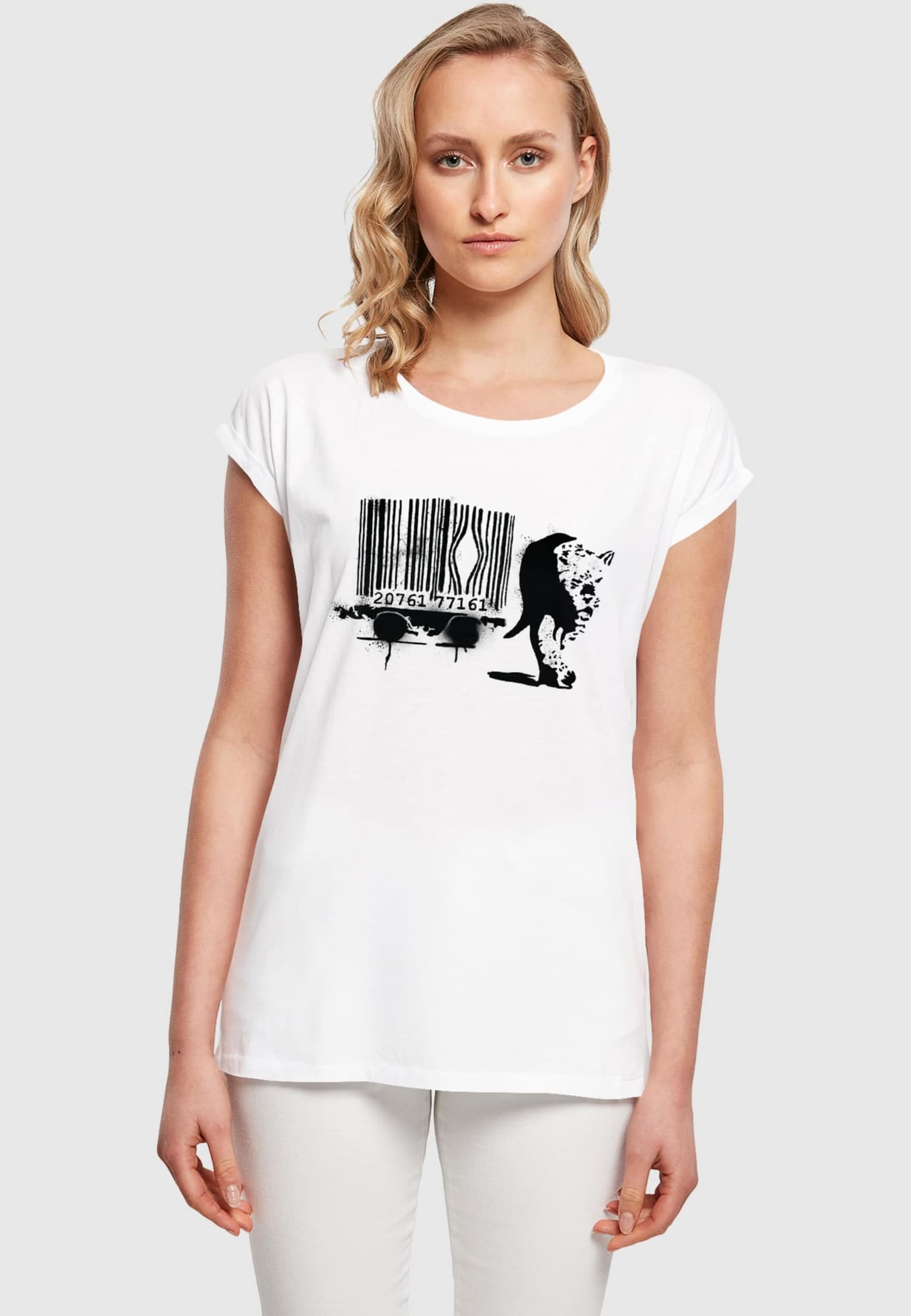 Merchcode Ladies Brandalised - Barcode Leopard Circle T-Shirt