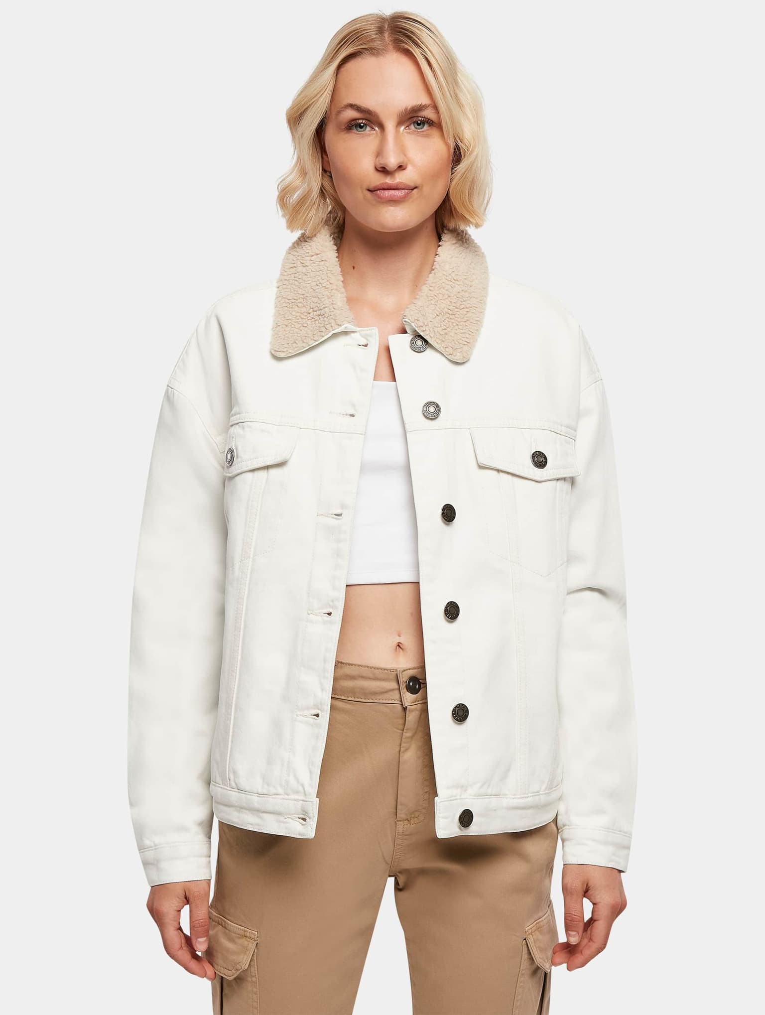 Urban Classics Ladies Oversized Sherpa Denim Jacket – Bild 3