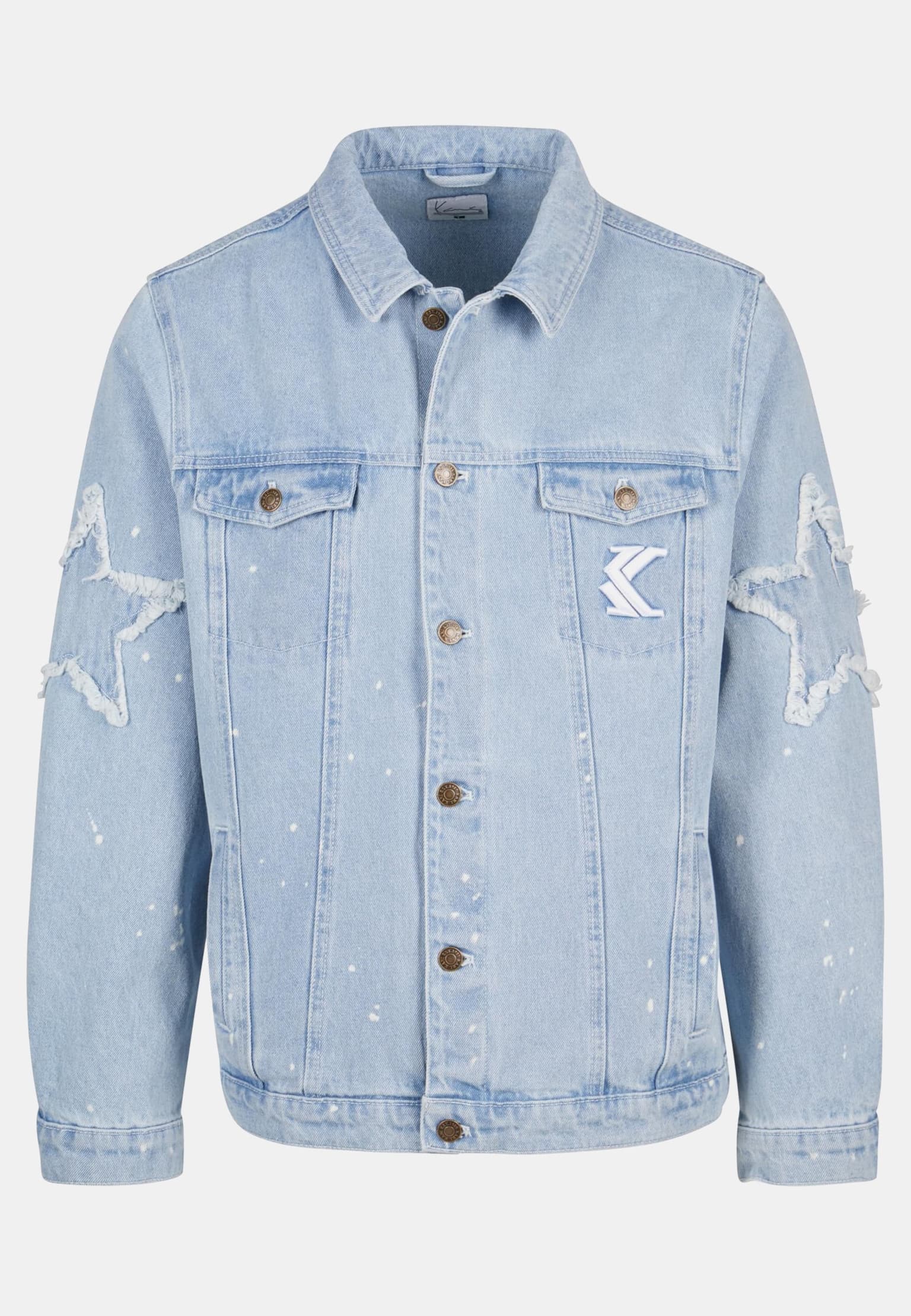 Karl Kani Og Paintsplatter Denim Trucker Jacket Bleached – Bild 4