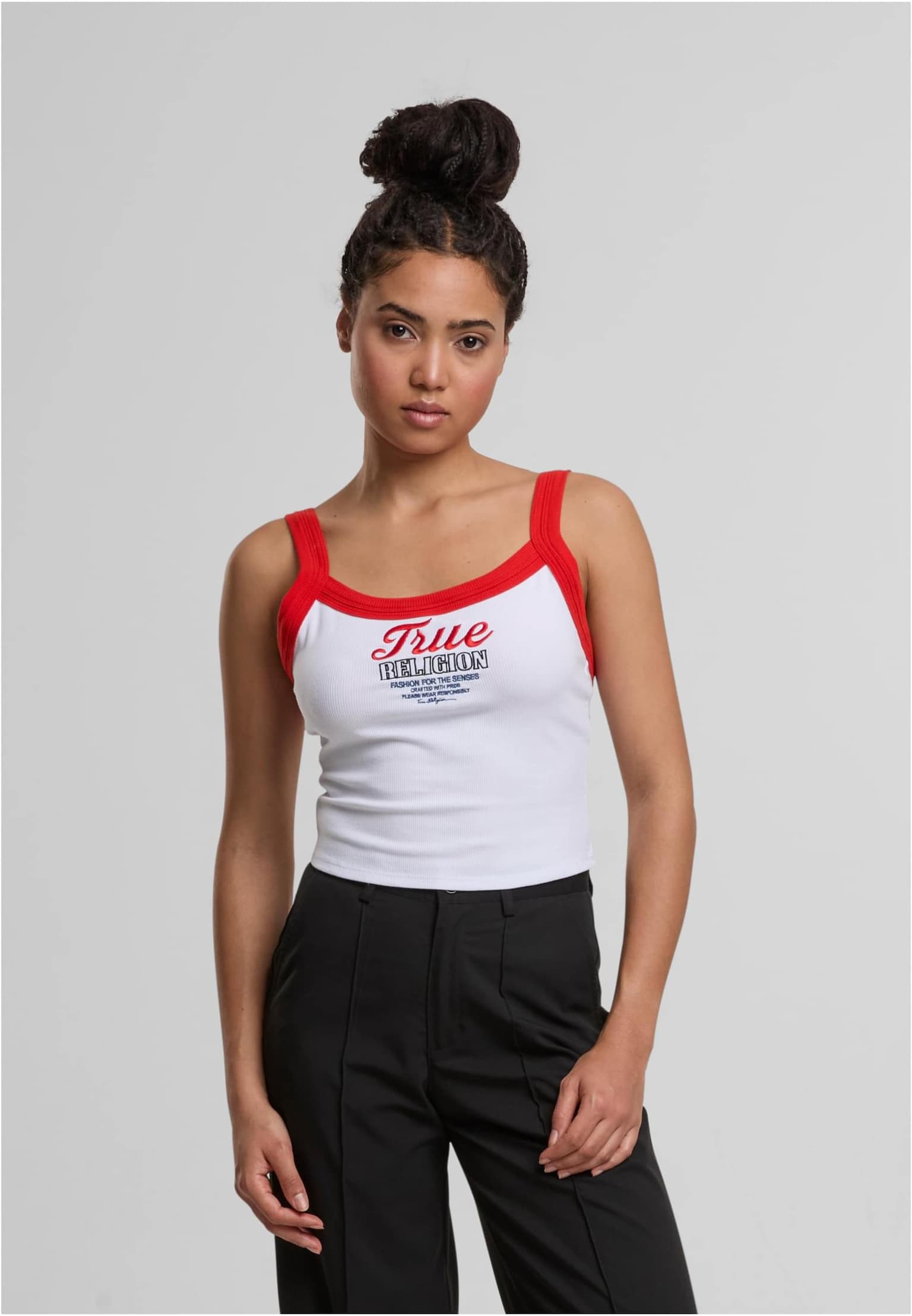 True Religion EMBROIDERED CONTRAST RIB TANK