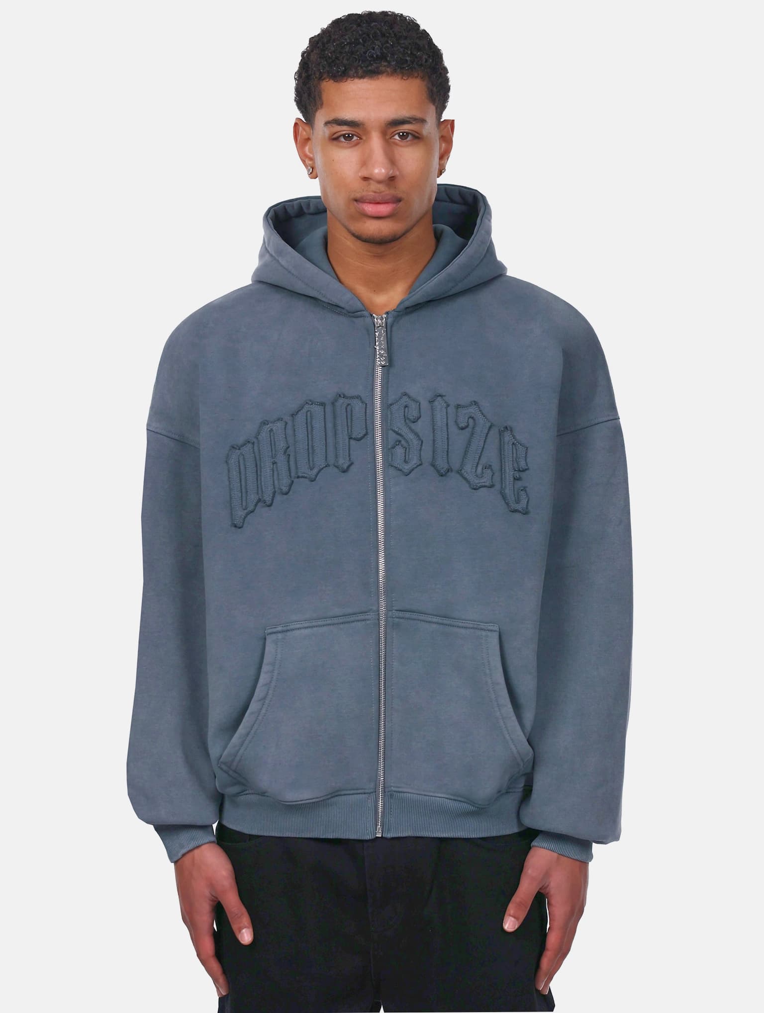 Dropsize SUPER HEAVY OVERISZE RAW EDGES ZIP HOODIE