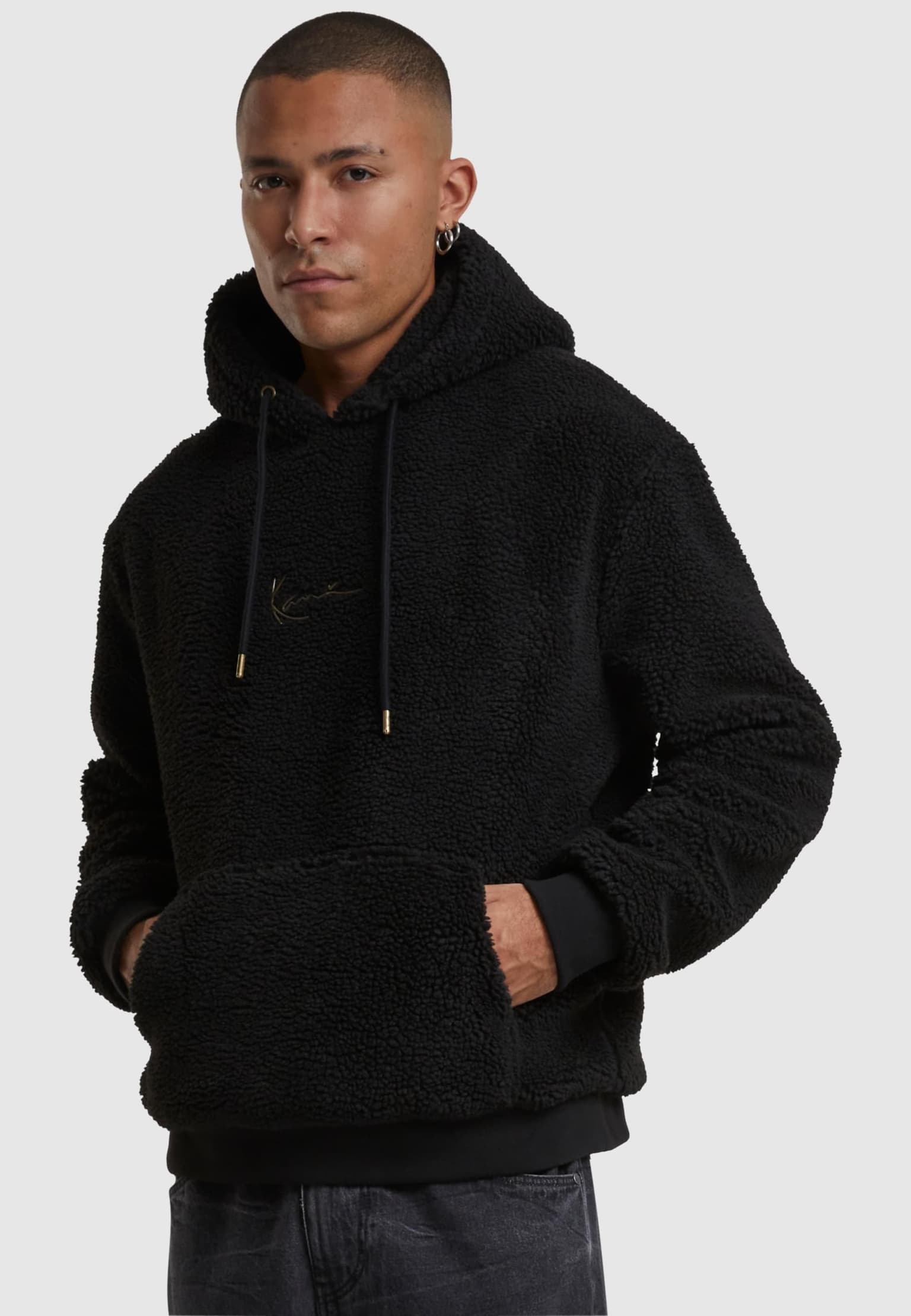 Karl Kani KM213-064-3 SMALL SIGNATURE TEDDY HOODIE BLACK