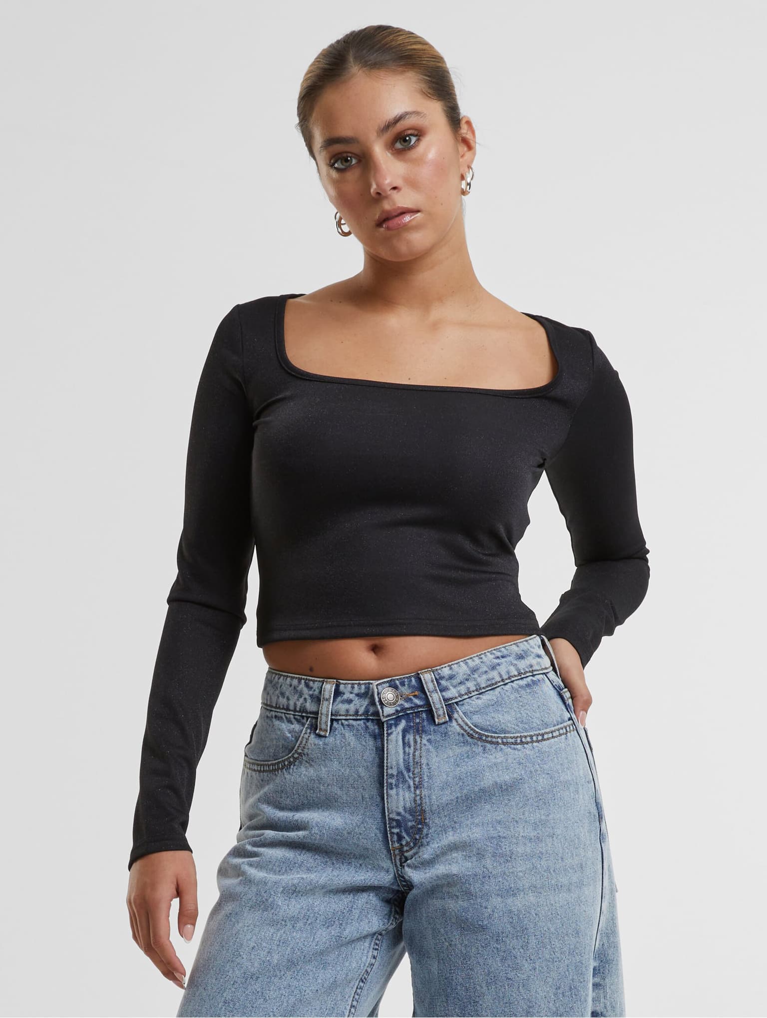 Urban Classics Ladies Glitter Square Neck Longsleeve
