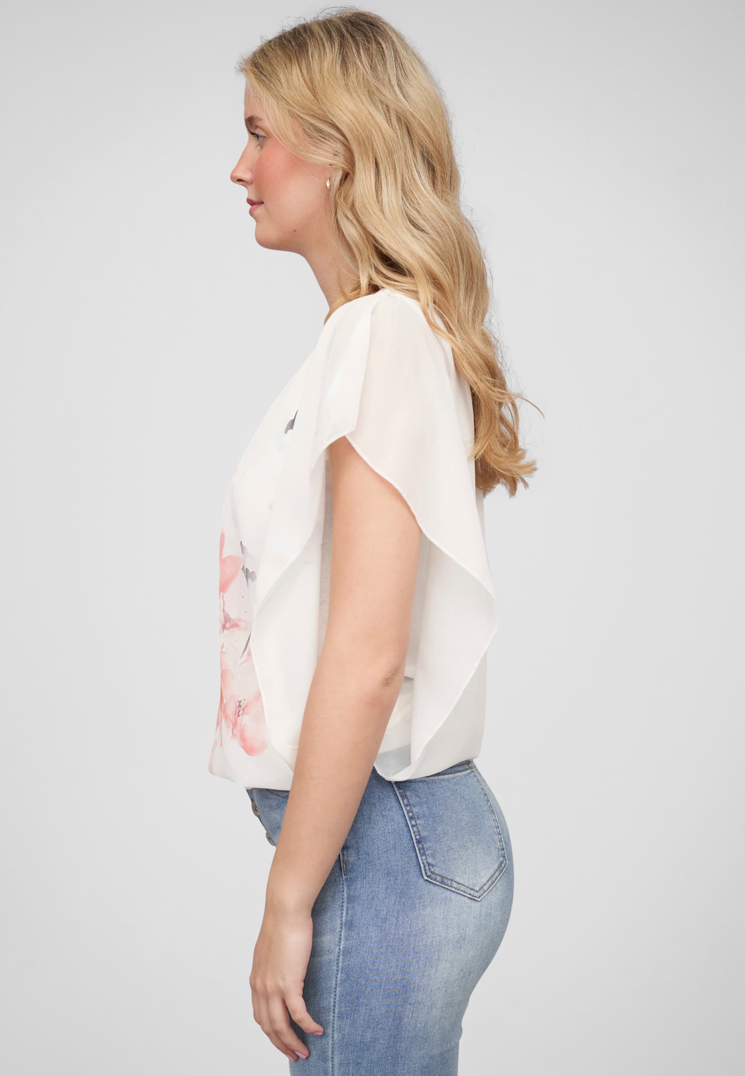 Cloud5ive Damen Chiffon Top mit Fledermausärmeln und Blumen Print – Bild 3