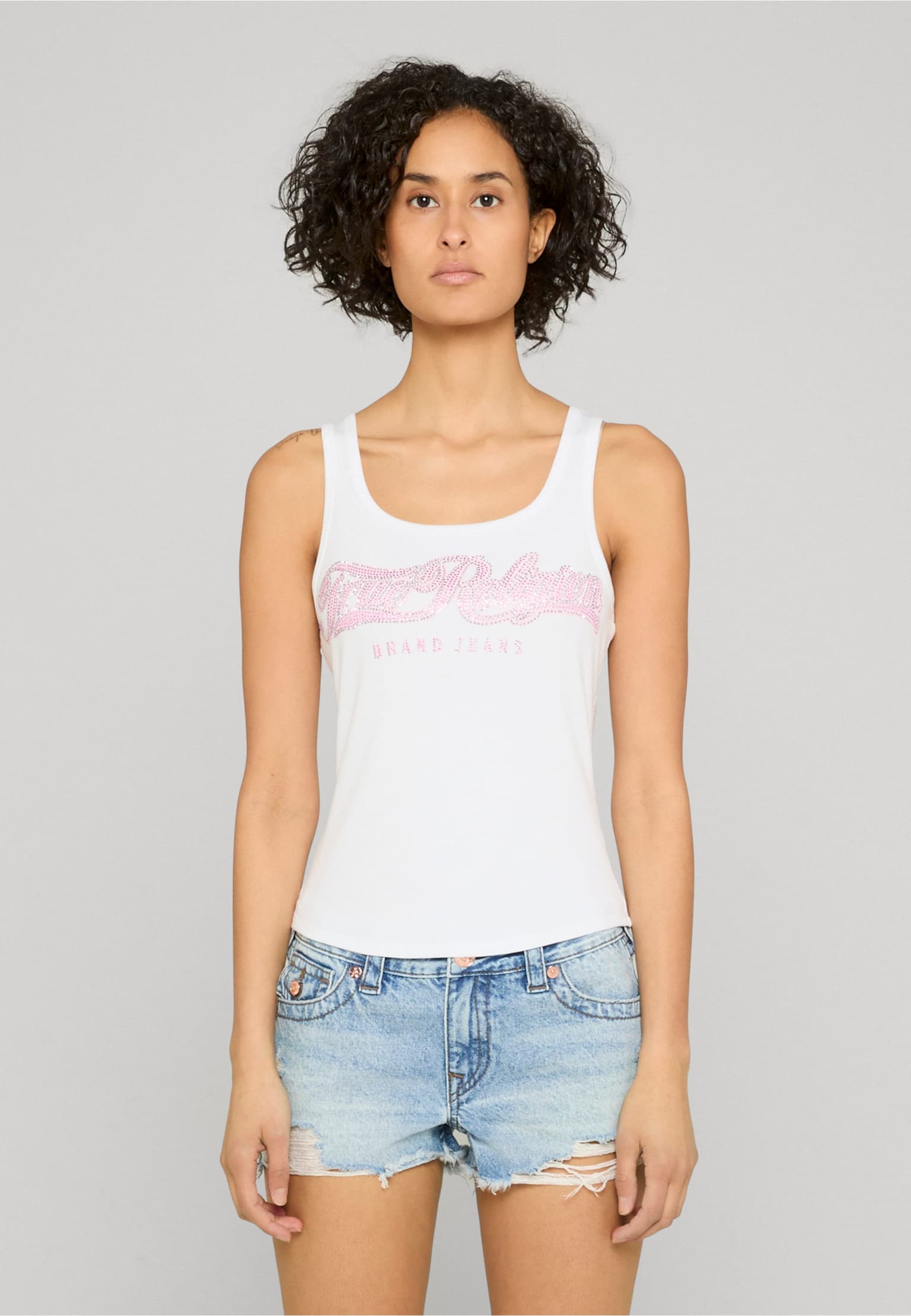True Religion CRYSTAL SQUARE NECK RIB TANK