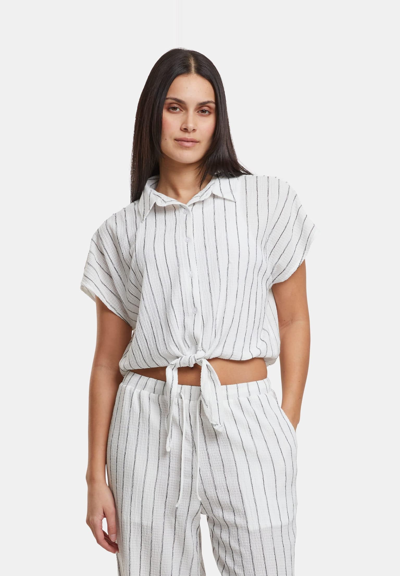 Urban Classics Ladies Structured Striped Tied Blouse