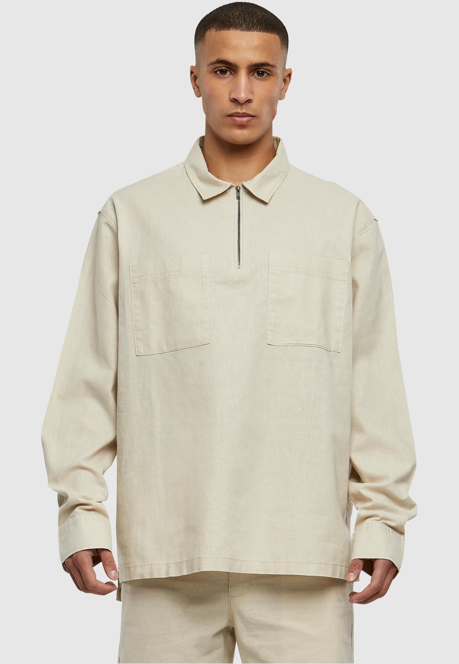 Urban Classics Cotton Linen Half Zip Shirt