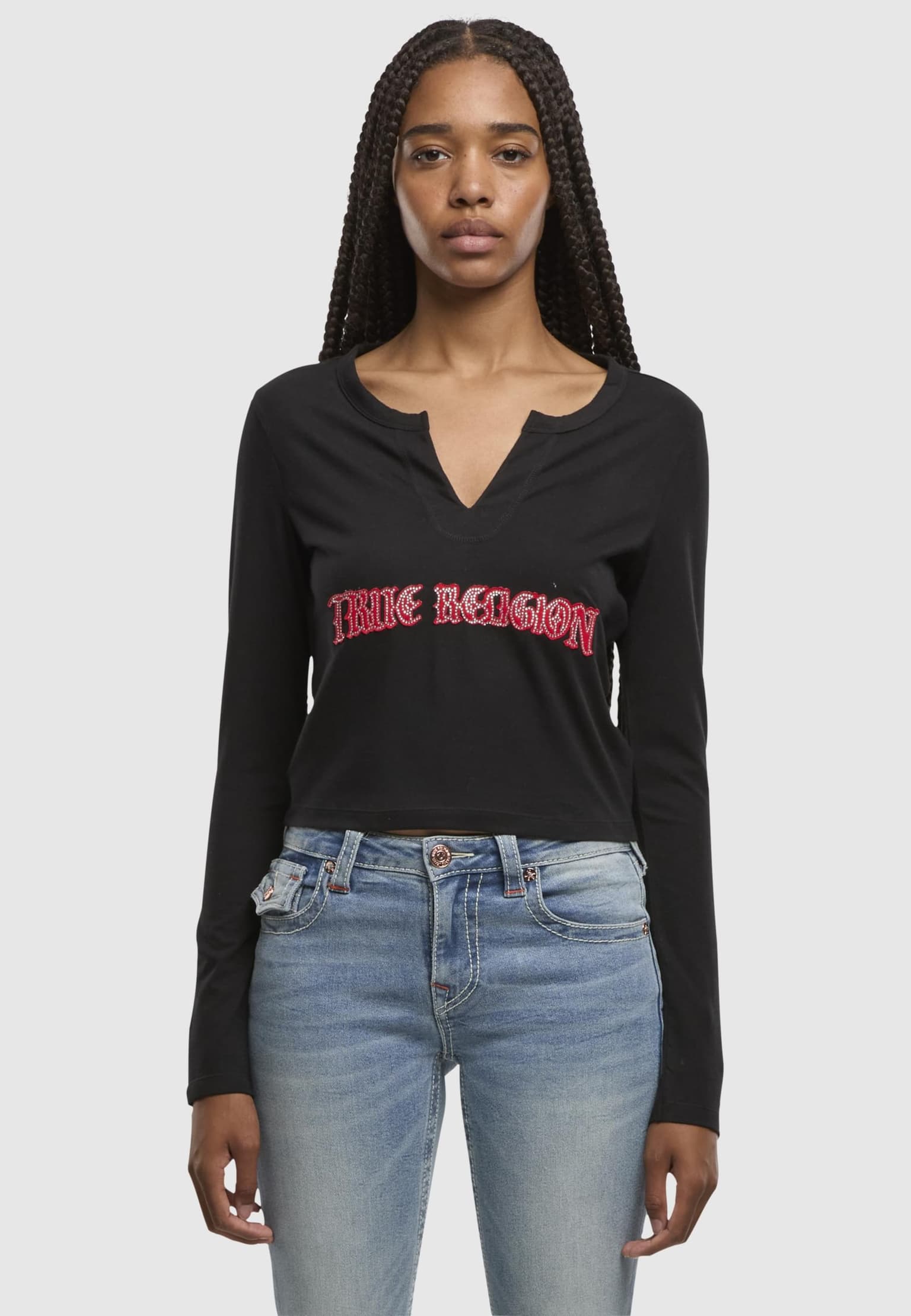 True Religion APPLIQUE CRYSTAL V NOTCH LS T – Bild 3