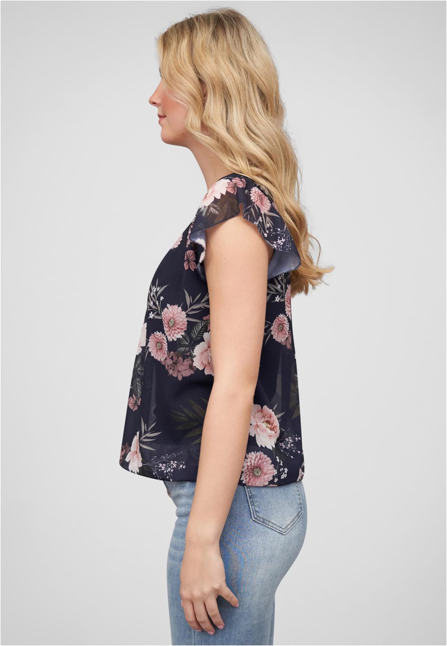 Cloud5ive Damen Chiffon Top 2-lagig Blumen Muster – Bild 3