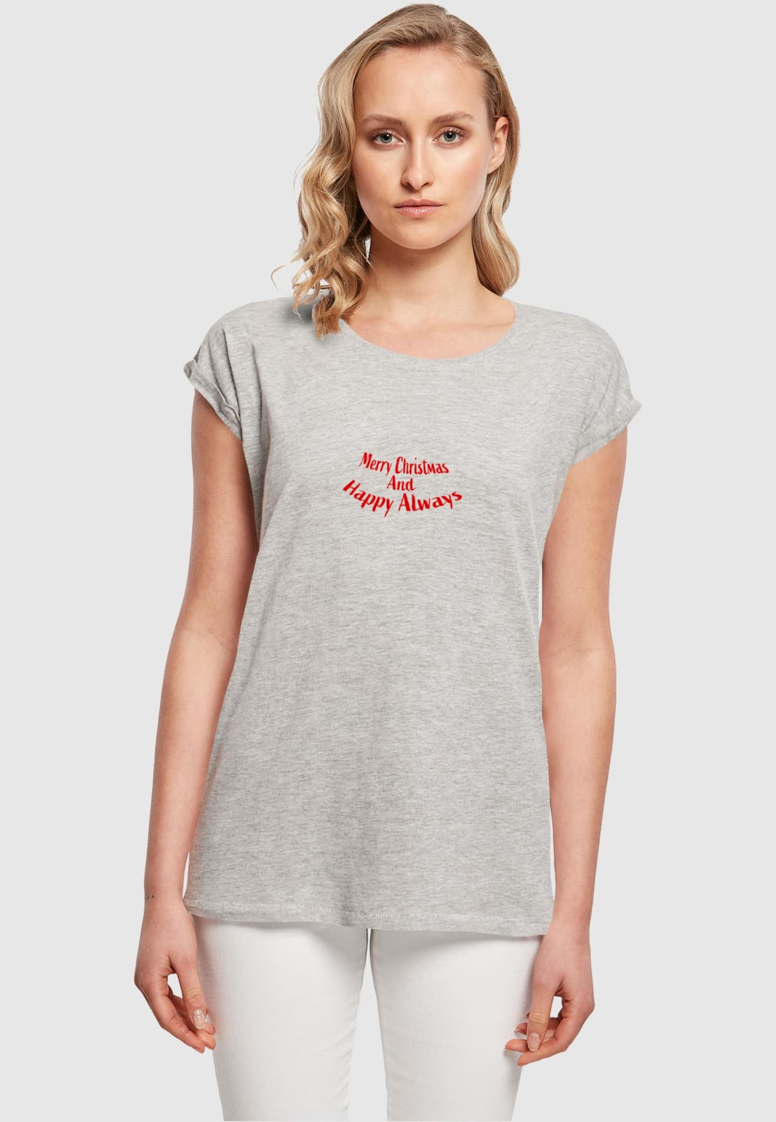 Merchcode POD Ladies Merry Christmas And Happy Always Extended Shoulder Tee