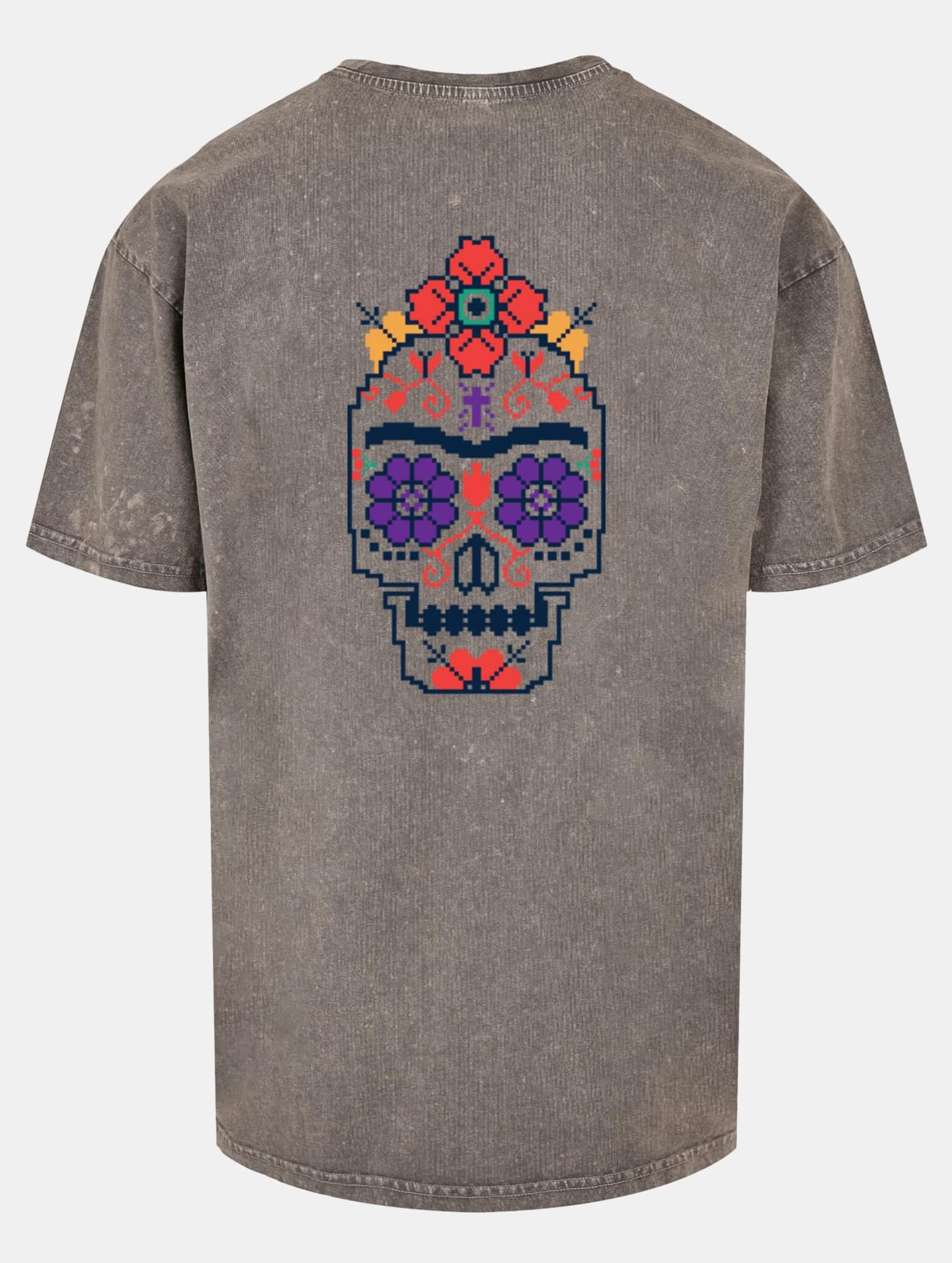 Merchcode POD Frida Kahlo - Pixels viva la vida Acid Washed Heavy Oversize Tee – Bild 4