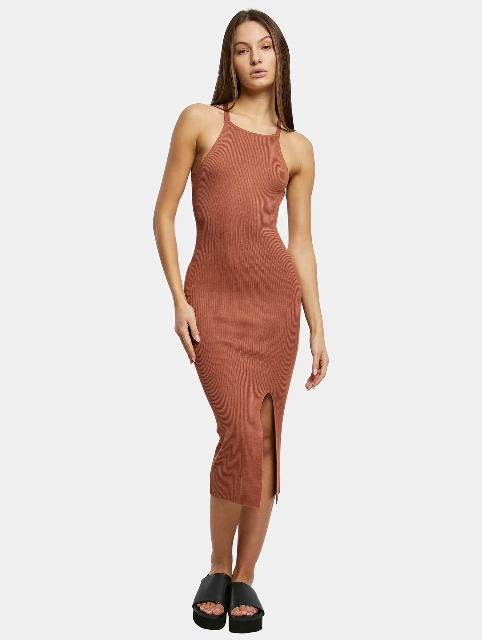 Urban Classics Ladies Midi Rib Knit Crossed Back Dress