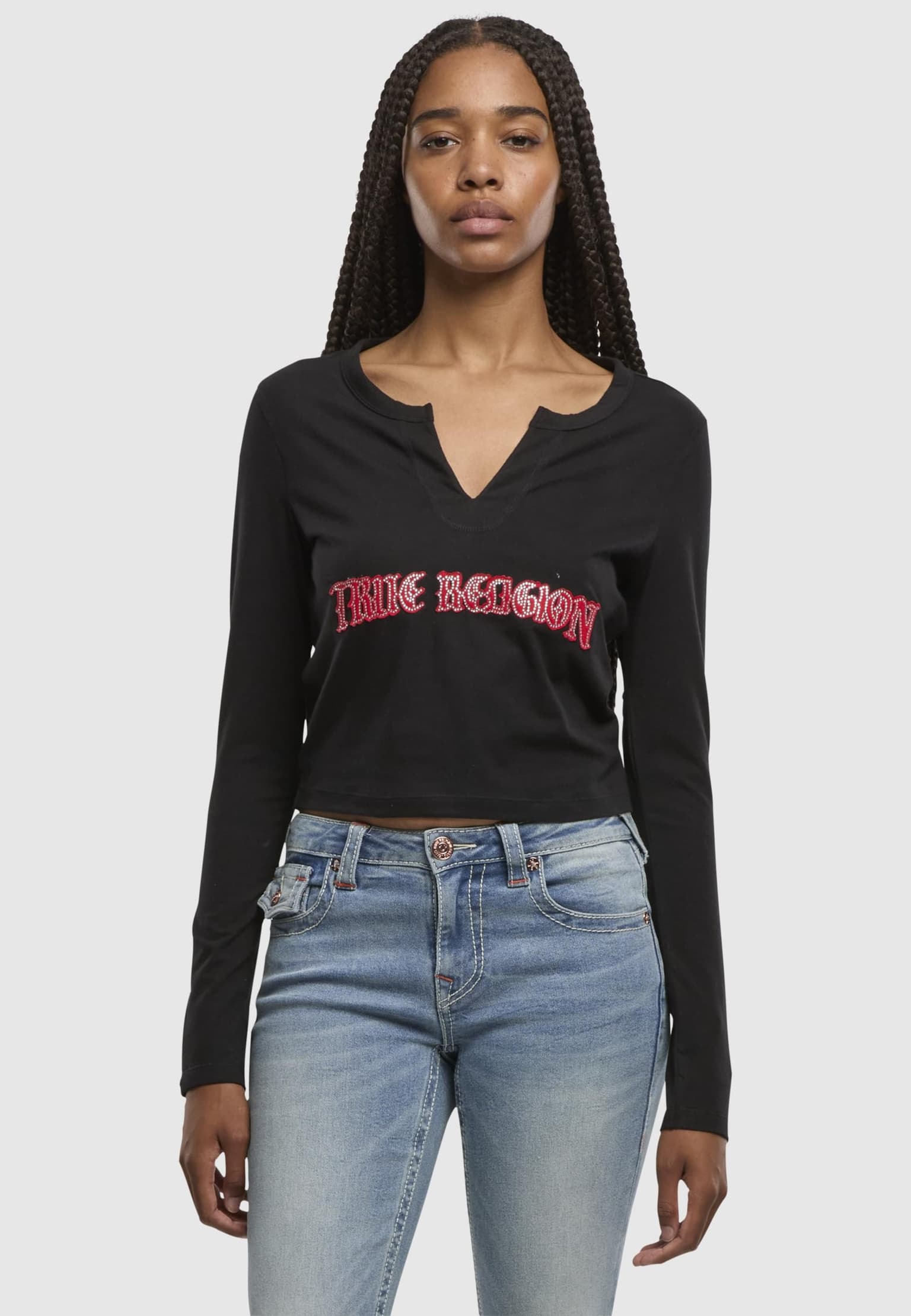 True Religion APPLIQUE CRYSTAL V NOTCH LS T