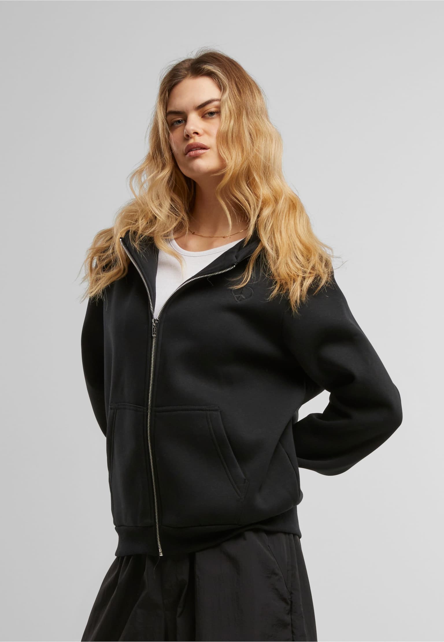 Miss Tee Peace Sign EMB Fluffy Zip Hoody