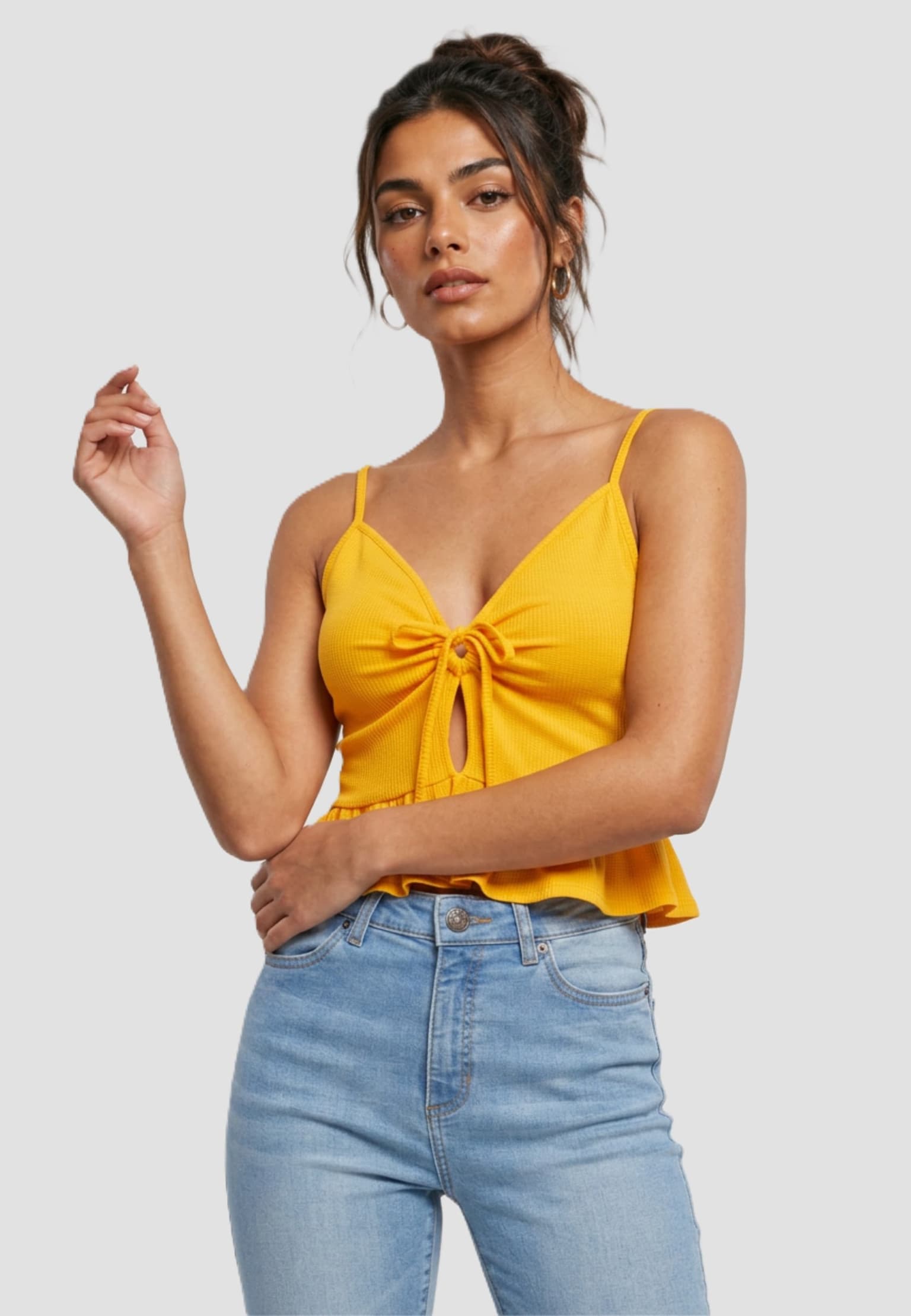 Urban Classics Ladies Waffle Pique Ruffle Top
