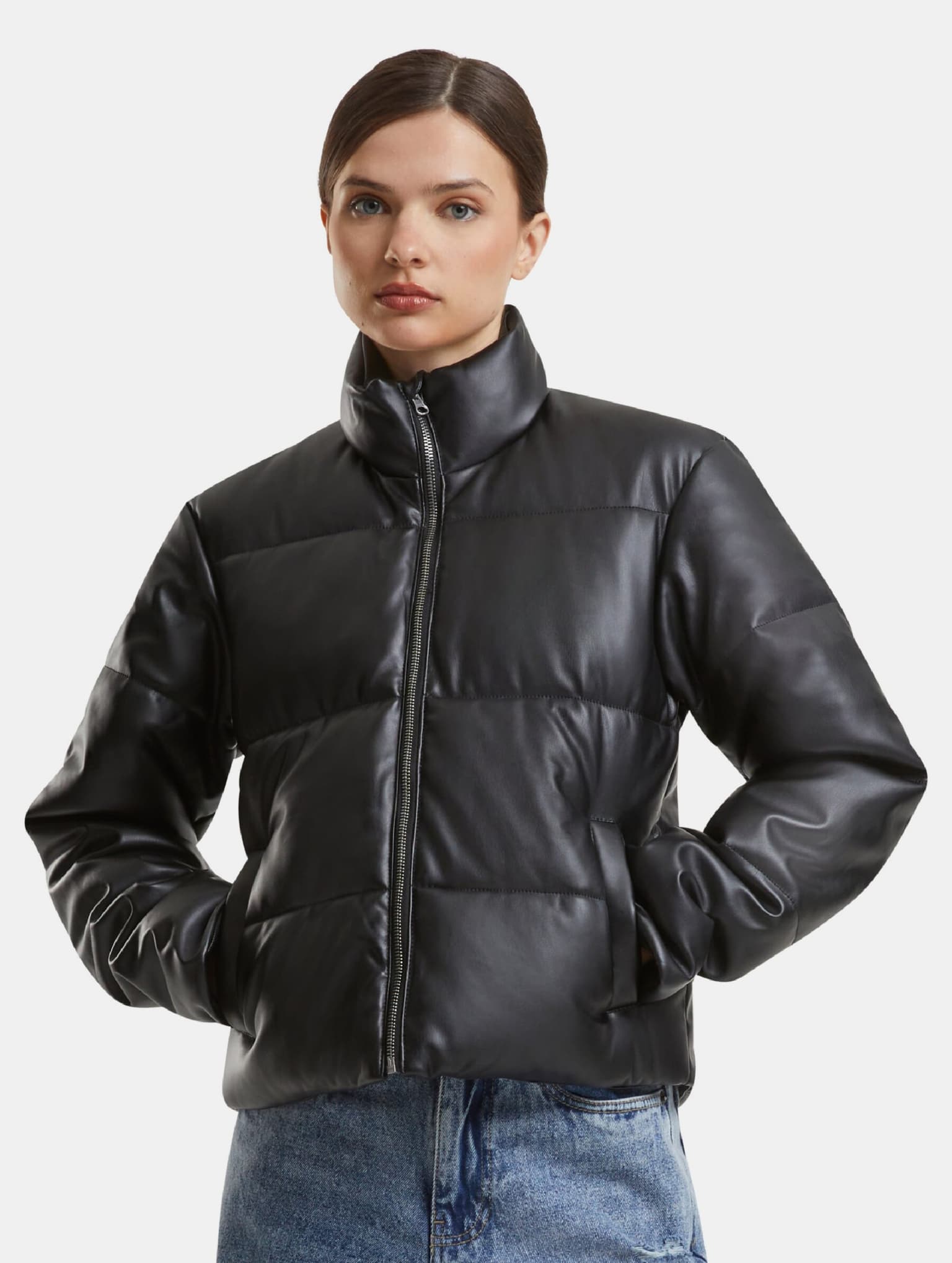 Urban Classics Ladies Synthetic Leather Puffer Jacket