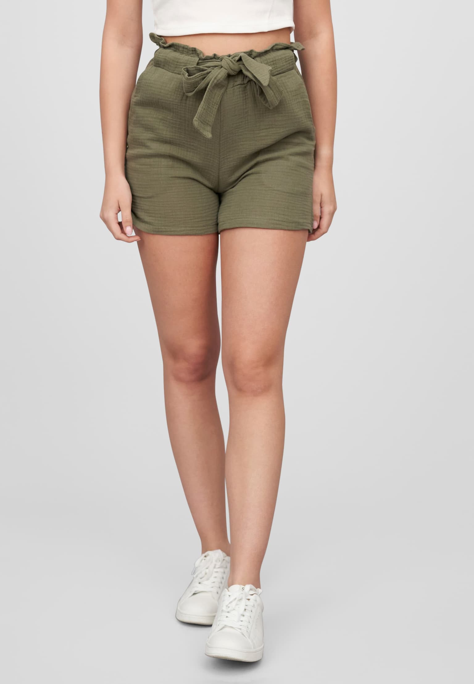 Cloud5ive Damen Musselin Short mit Bindegürtel