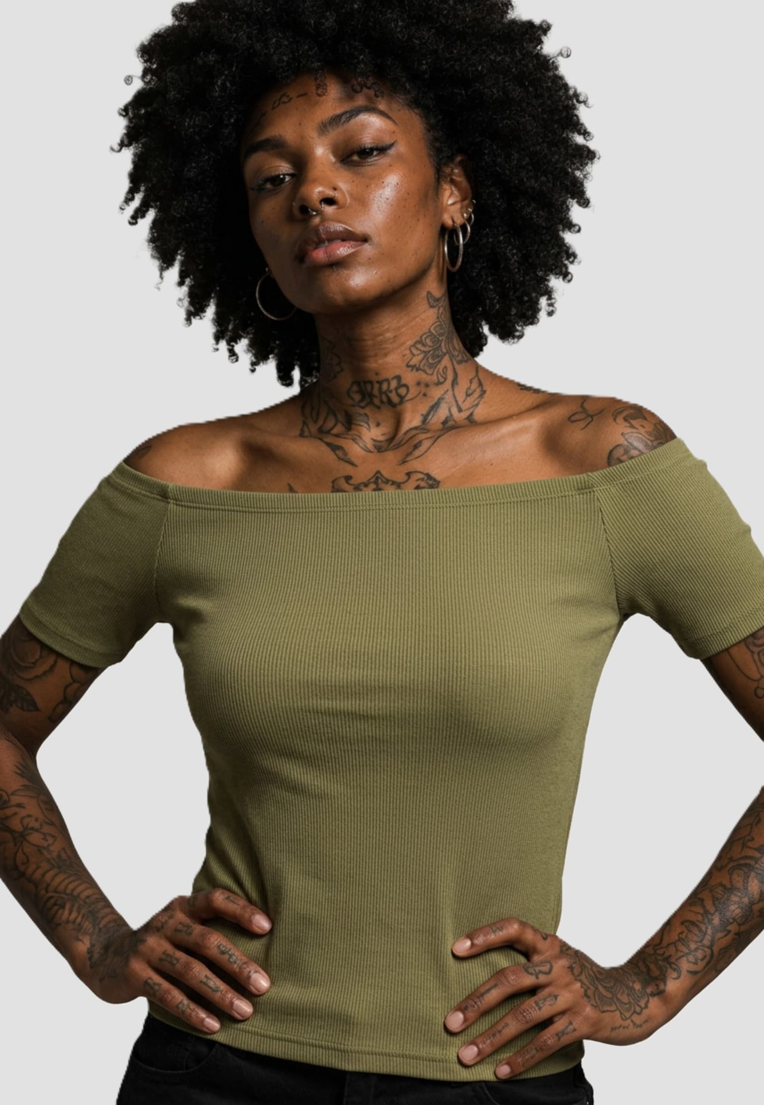 Urban Classics Ladies Off Shoulder Rib Tee