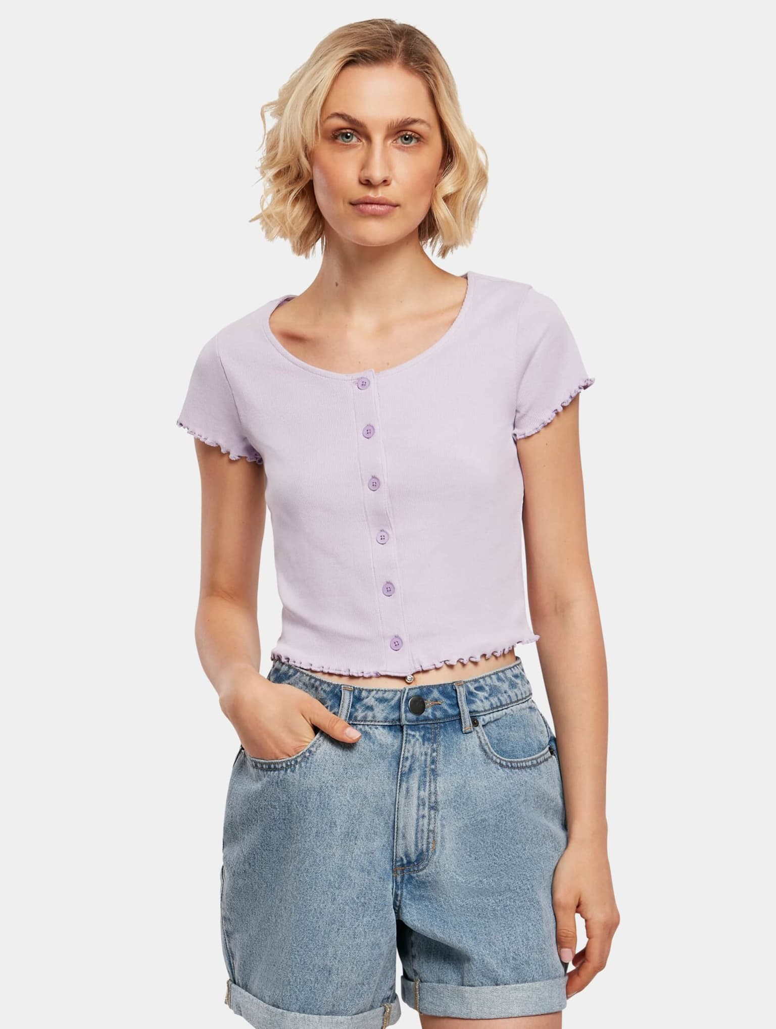 Urban Classics Ladies Cropped Button Up Rib Tee