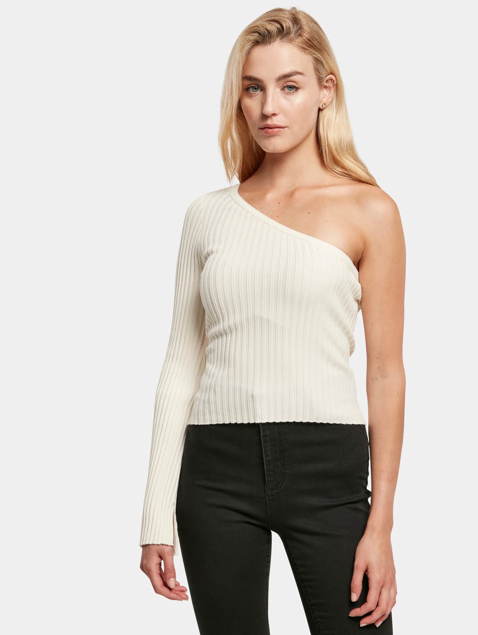 Urban Classics Ladies Short Rib Knit One Sleeve Sweater