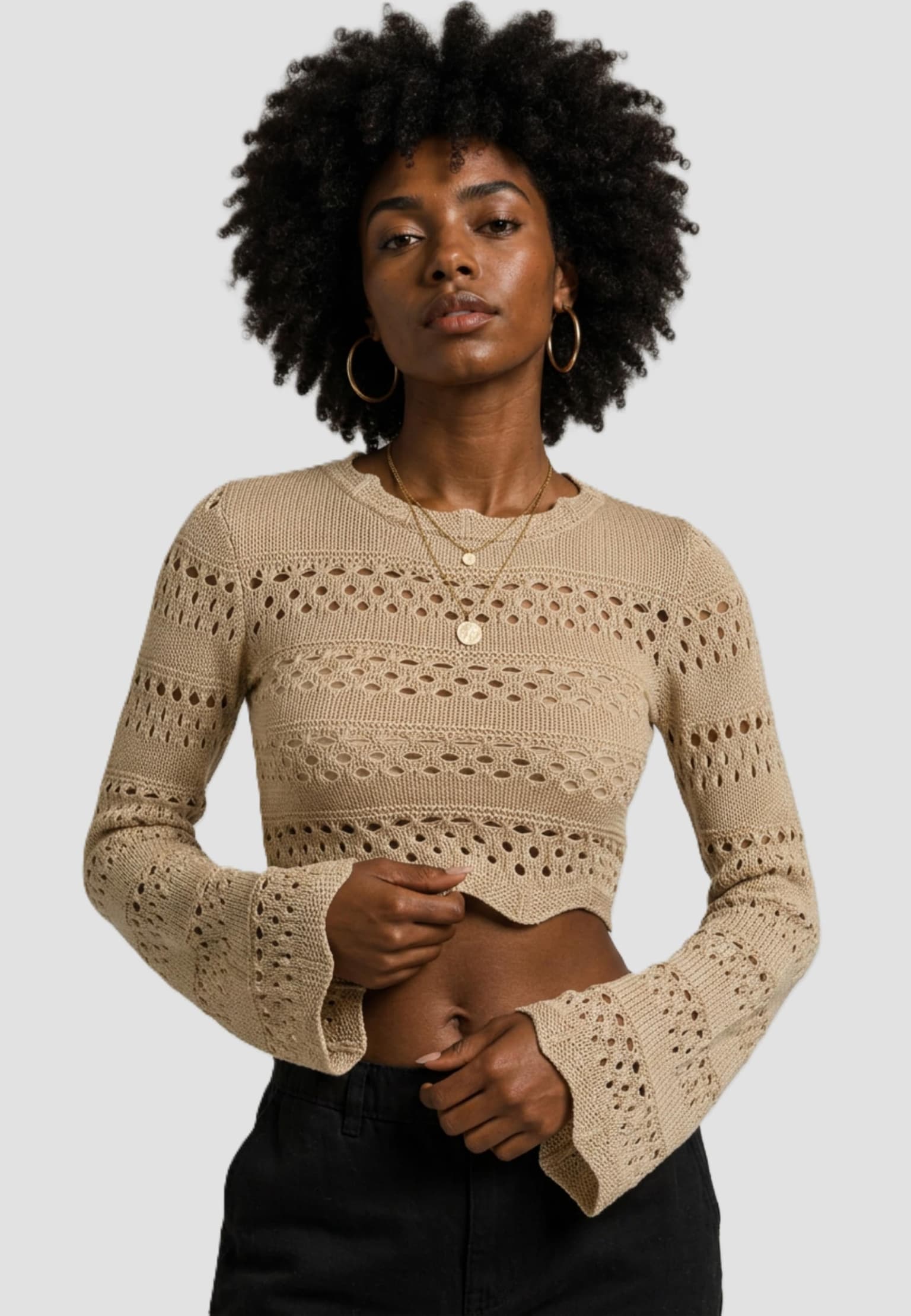Urban Classics Ladies Cropped Crochet Knit Sweater
