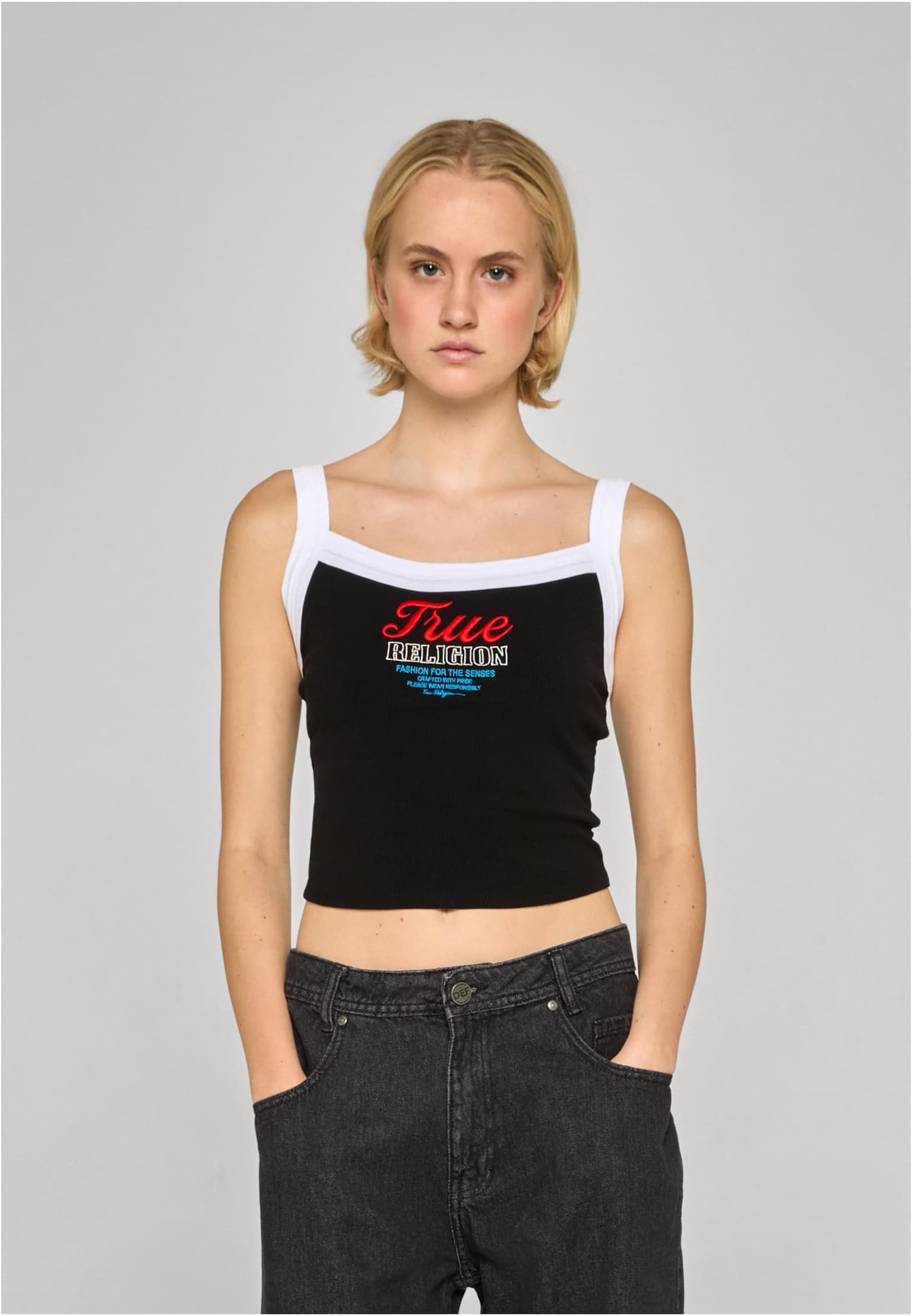 True Religion EMBROIDERED CONTRAST RIB TANK