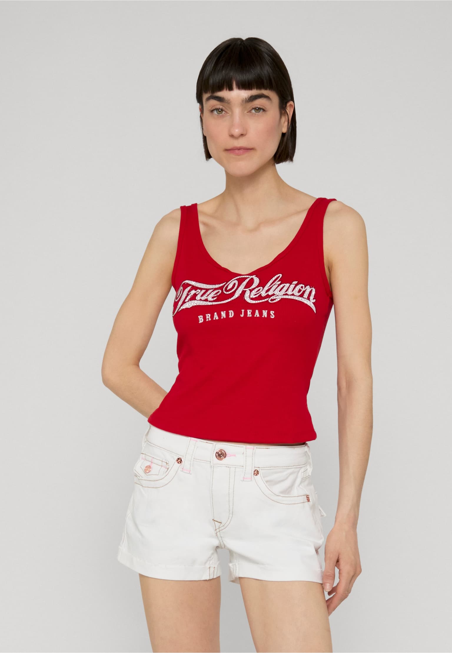 True Religion CRYSTAL SQUARE NECK RIB TANK