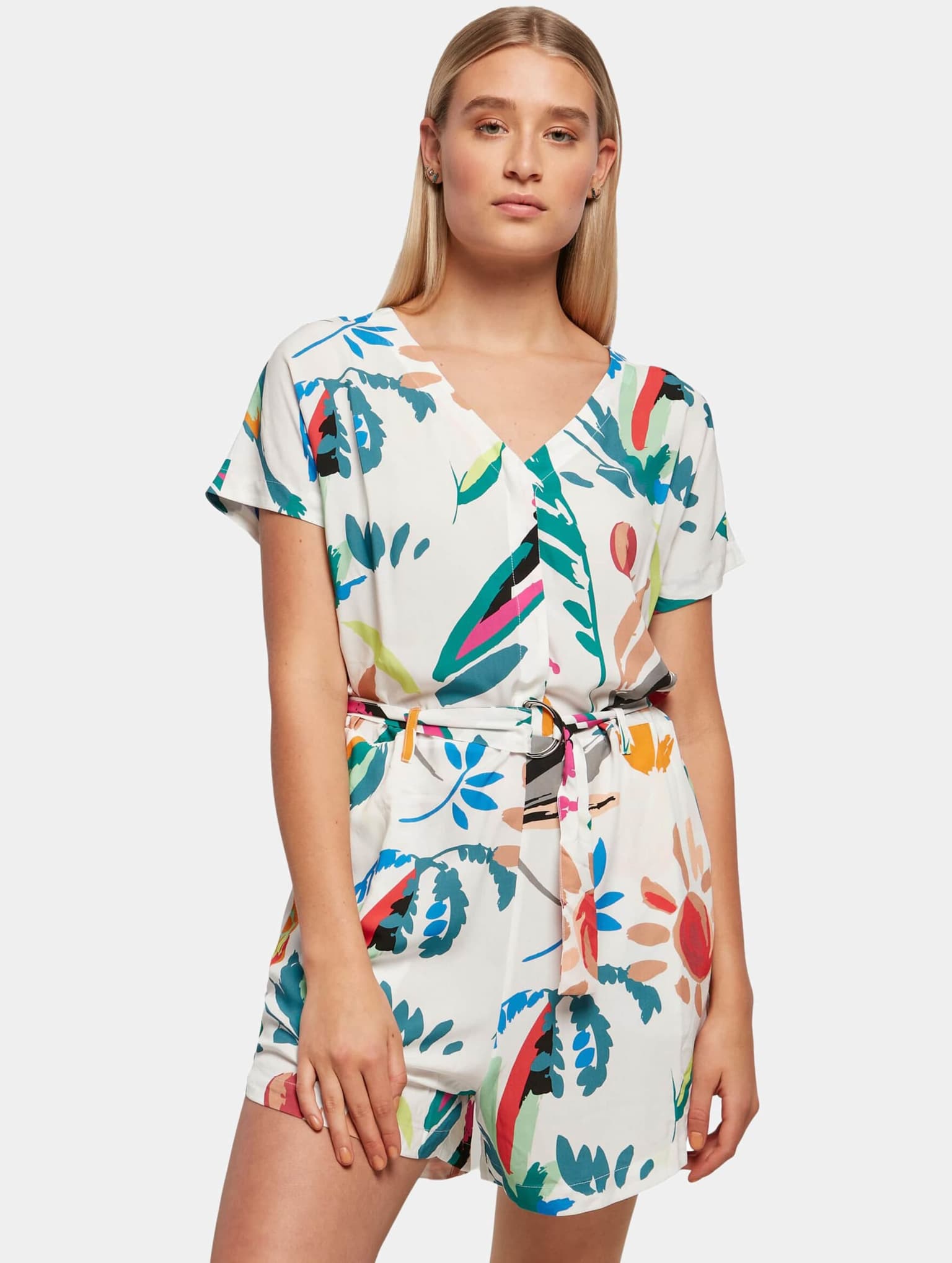 Urban Classics Ladies Short Viscose Belt Jumpsuit