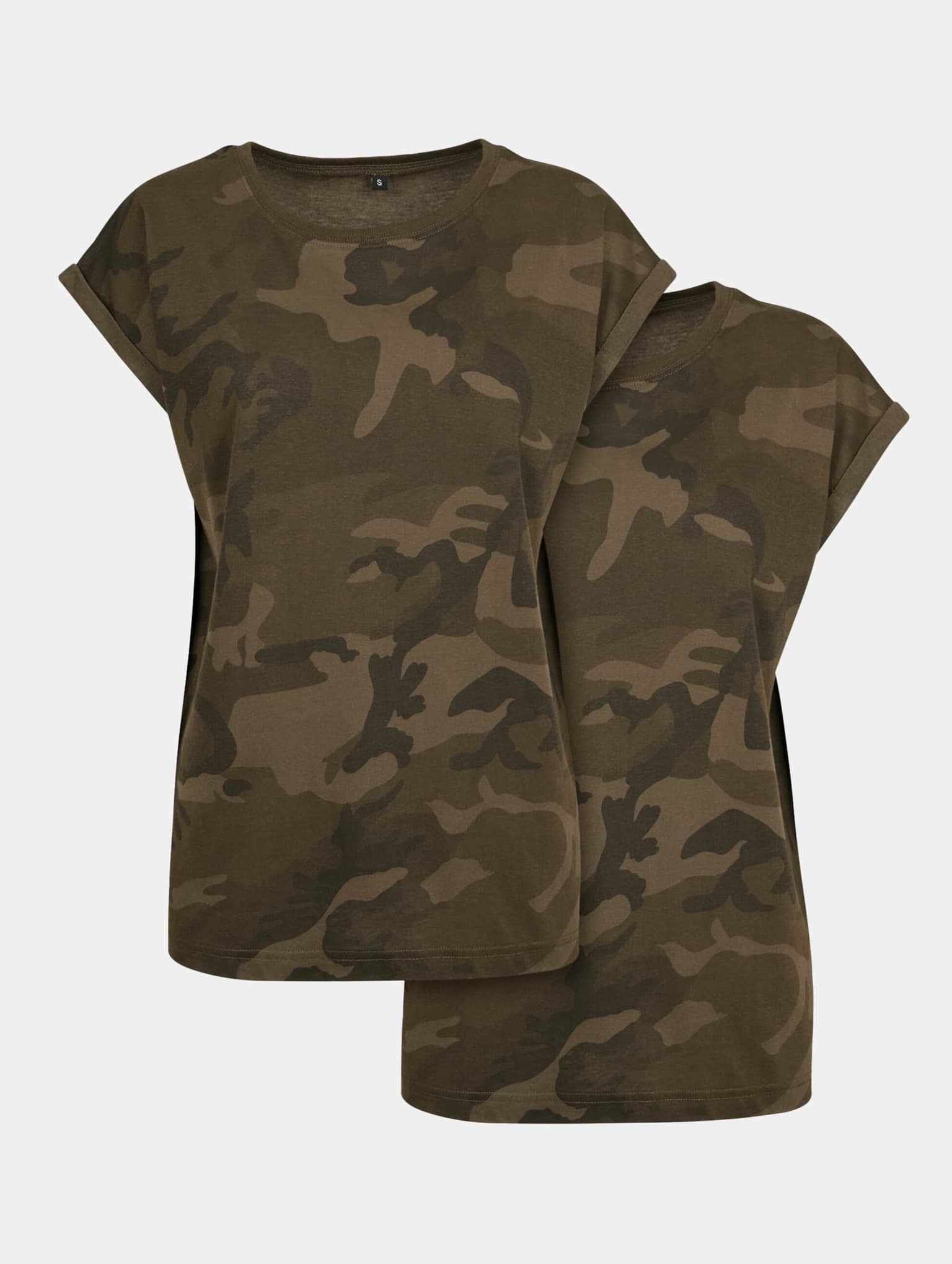 Build Your Brand Ladies Extended Shoulder Camo Tee 2-Pack
