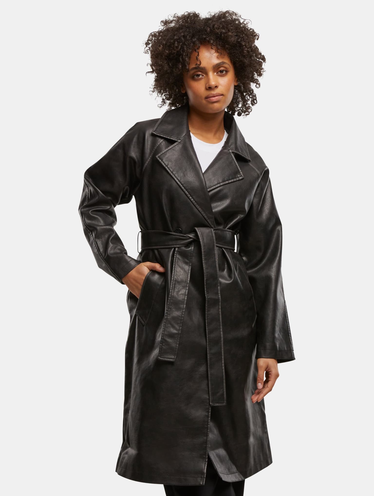 Urban Classics Ladies Vintage Leather Trenchcoat