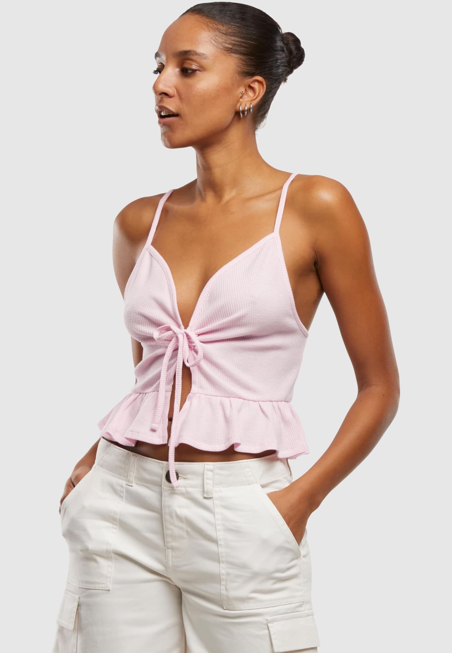 Urban Classics Ladies Waffle Pique Ruffle Top